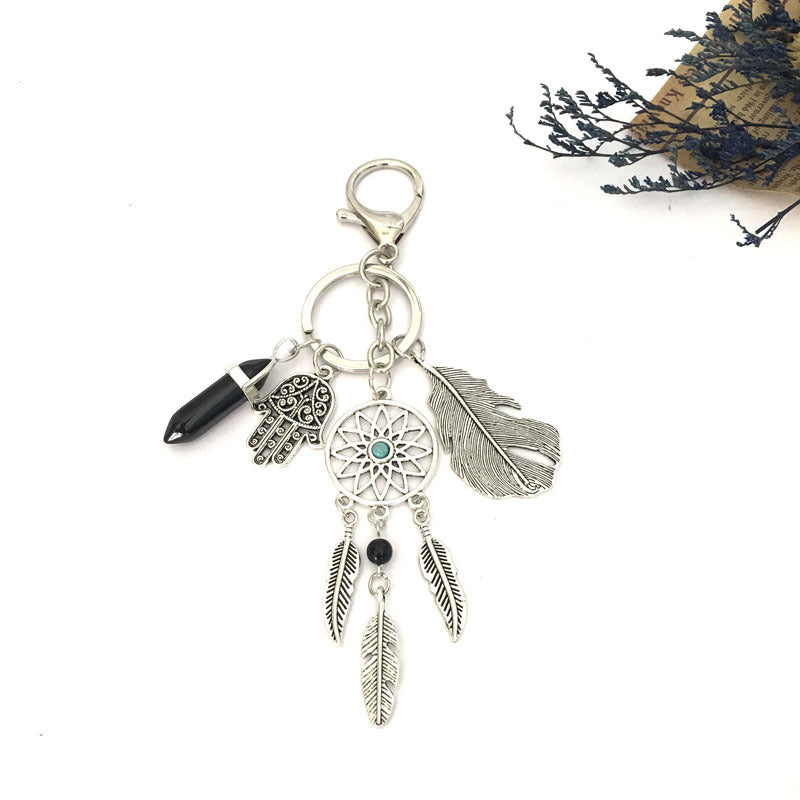 Wholesale Metal Dream Catcher Palm Feather Keychain